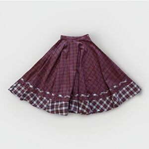 Vntg Tattoo Circle Skirt Sz 2 Pinup Full Jenny Red Plaid Rockabilly Grunge Boho